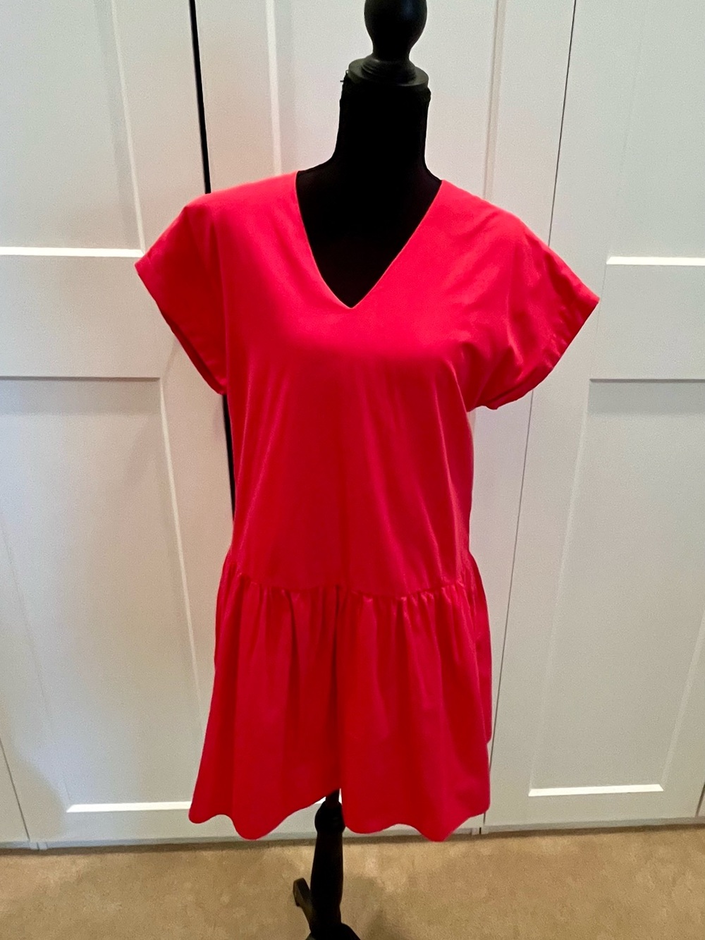 Pinch Red V-Neck Dress Dropped Waist Cotton Summer Casual Colorful NWT Size XS